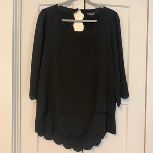 Black 1/4 Sleeve Scalloped Blouse w/ Back Cut Out